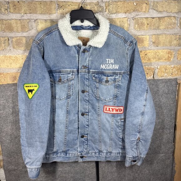 Official Tim Mcgraw PATCH SHERPA DENIM JACKET Size Medium - Picture 1 of 3